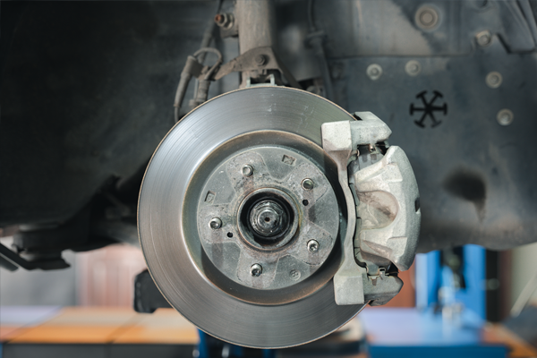 Close up look at a brake calipe